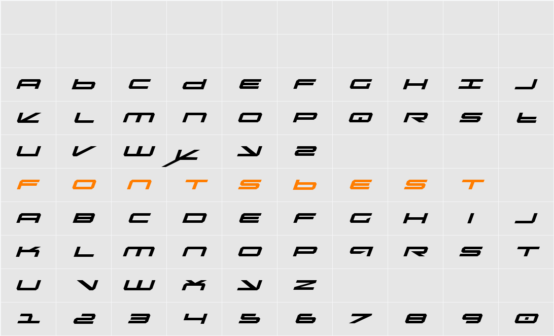 Oramac Italic Character Map