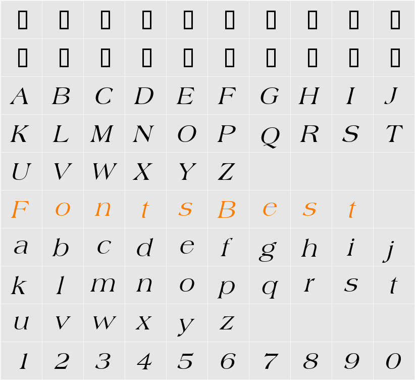 Broadsheet Italic Character Map