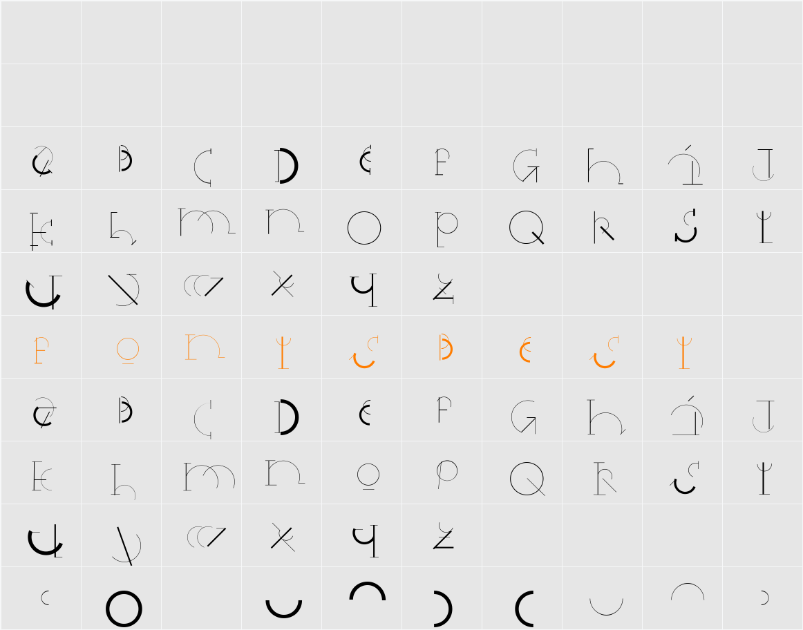 HalfCircleAlphabetXP Character Map