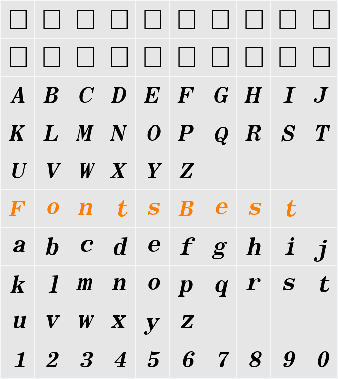 RomanFixedWidth Character Map
