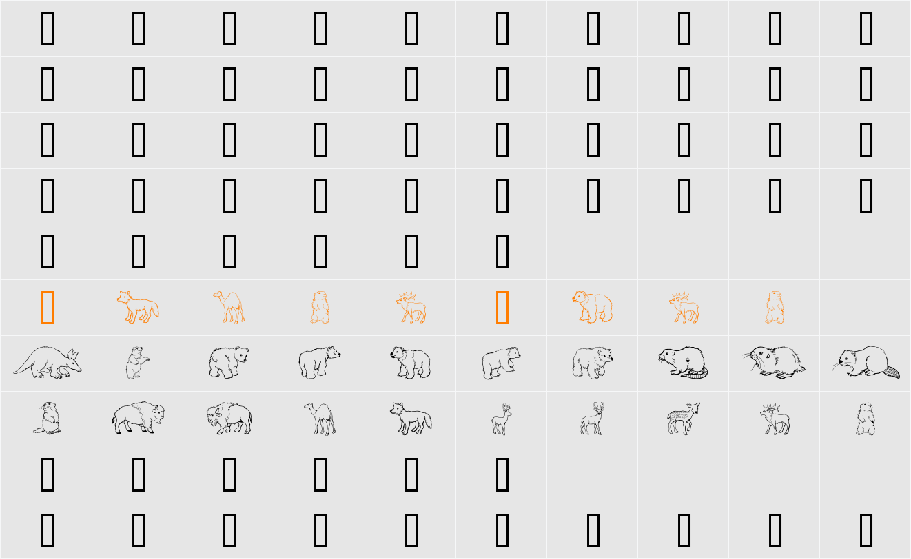 GE Wild Kingdom A to D Character Map