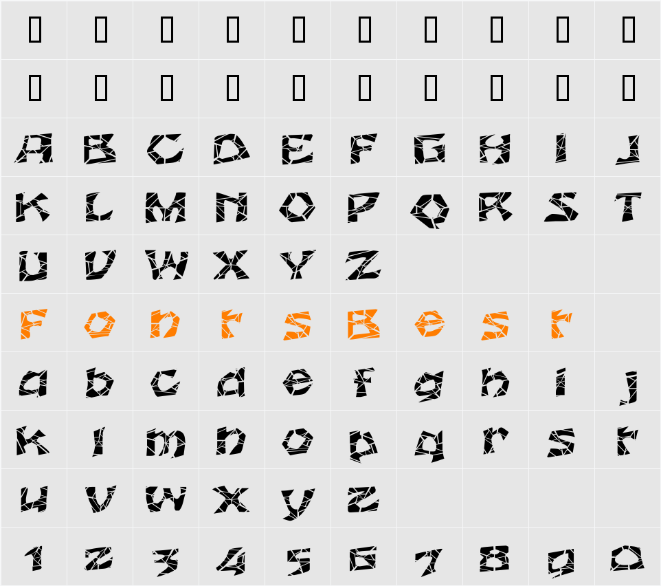 WrinklecutExtended Character Map
