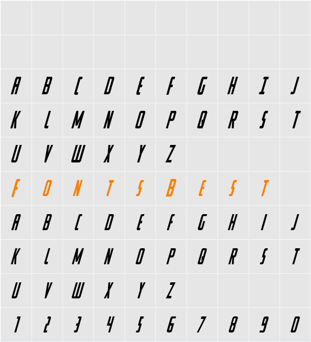 Watchtower Condensed Italic Character Map