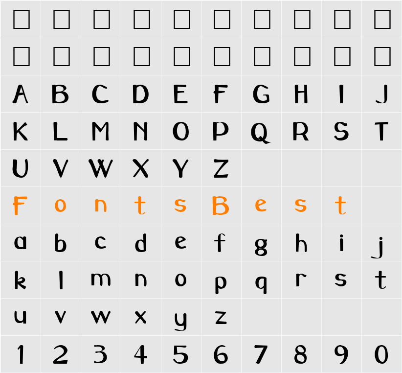 BorowayBOld Character Map
