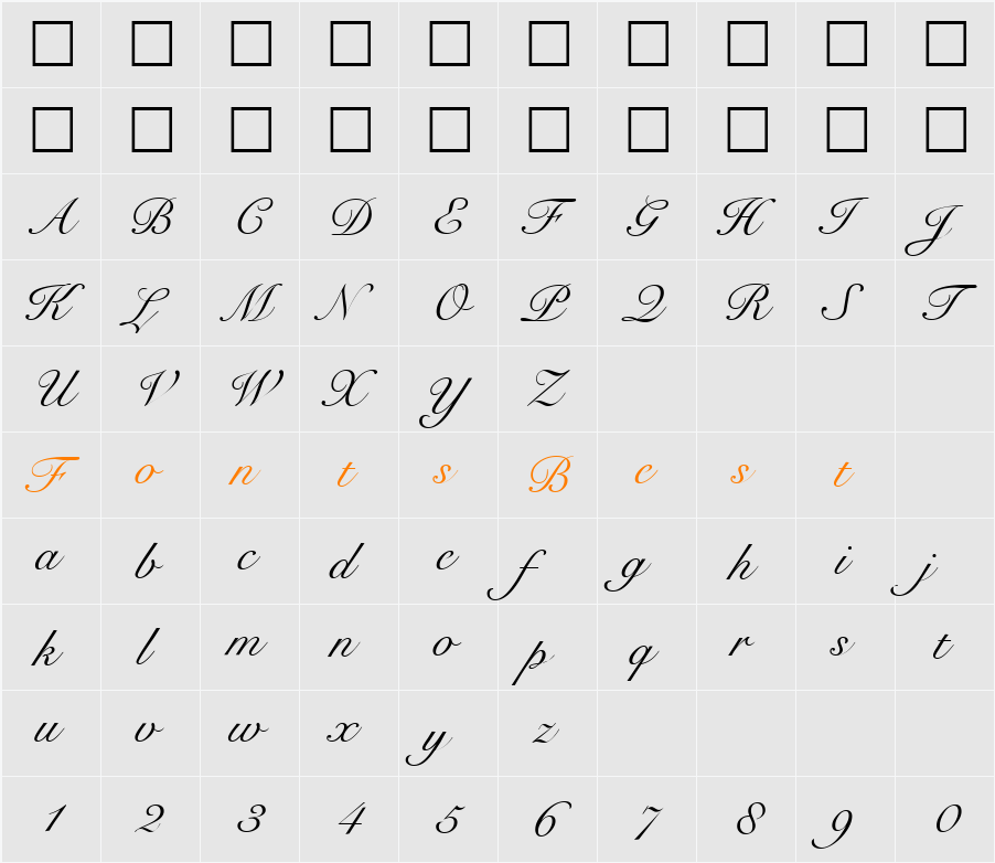 Roundhand DB Character Map