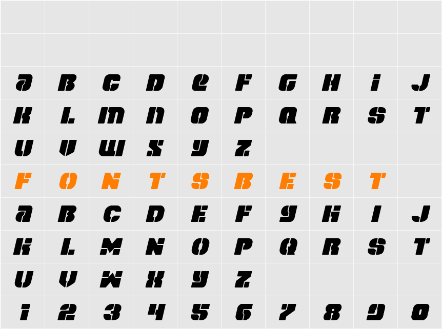 Space Cruiser Italic Character Map