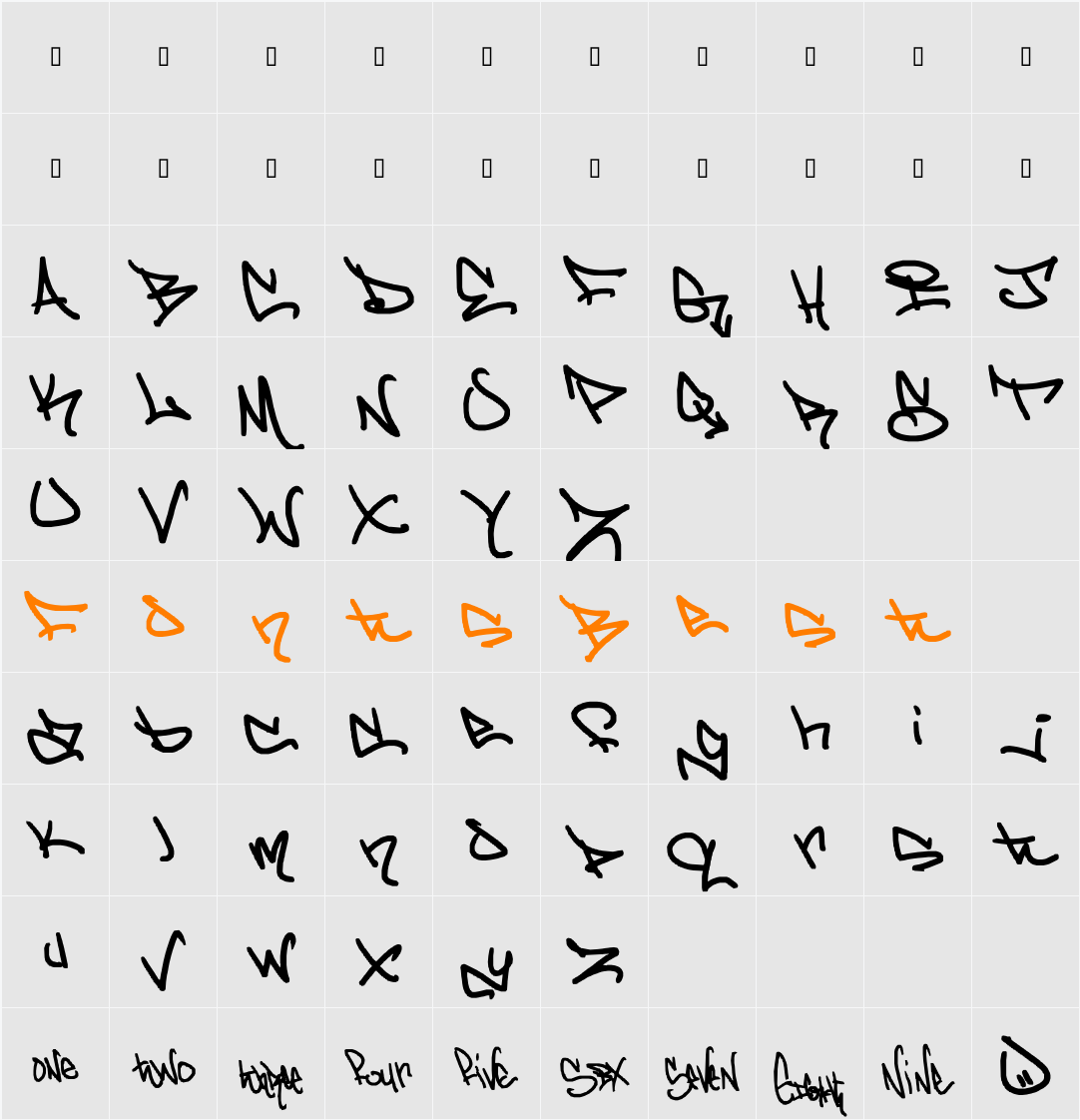 graffd Out Character Map