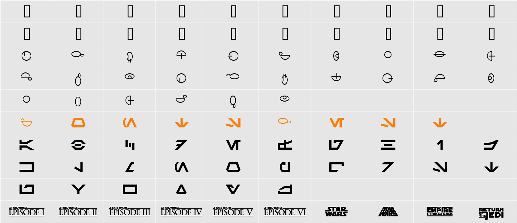 SF Distant Galaxy Symbols Character Map