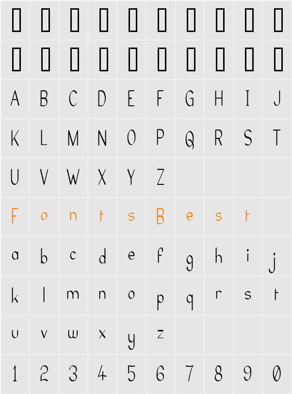 Elfar Normal Narrow G98 Character Map