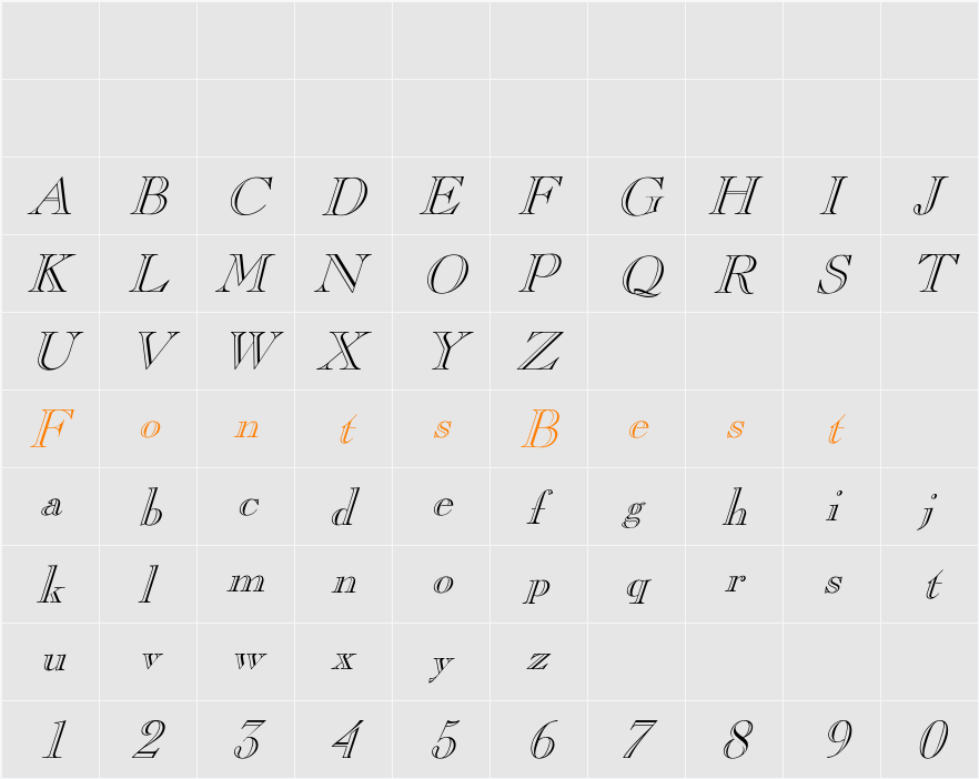 Pinchi-Italic Character Map