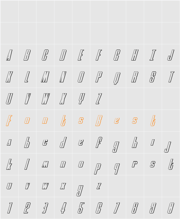 MOON Runner 3D Italic Character Map