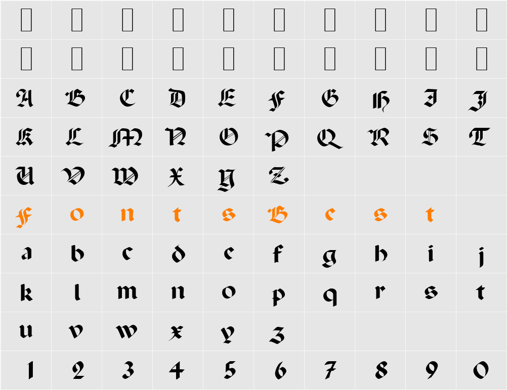 P650-Blackletter Character Map