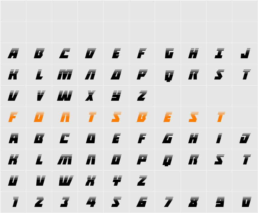Halfshell Hero Half-Tone Italic Character Map