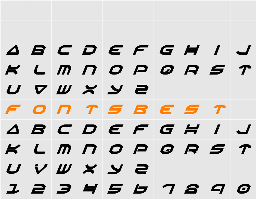 Oberon Italic Character Map