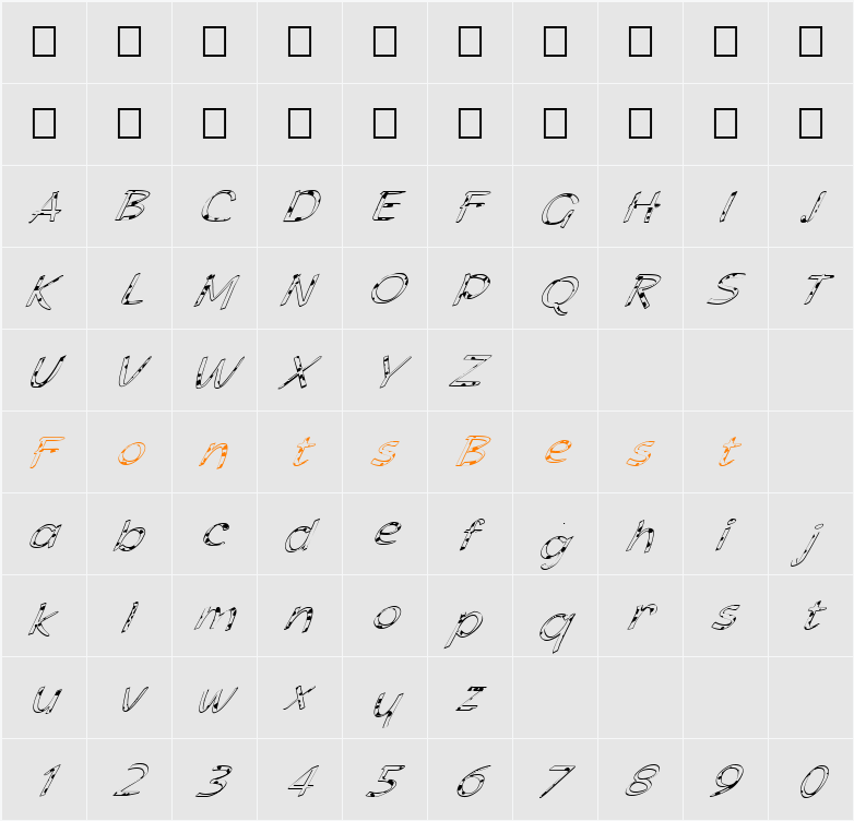 FZ HAND 21 SPOTTED ITALIC Character Map