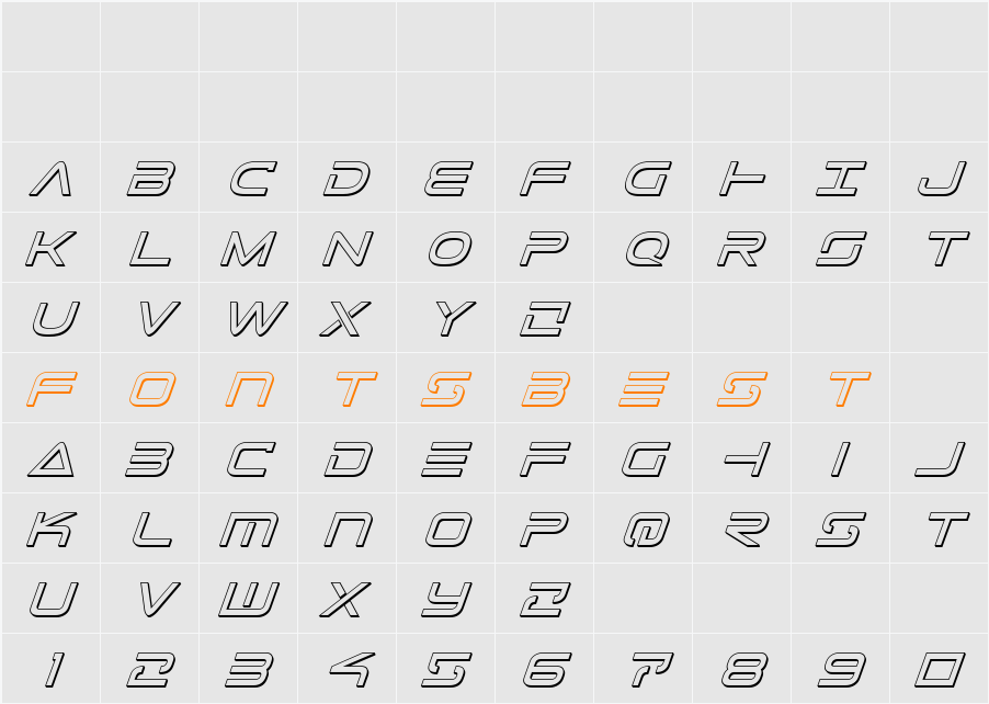 Tele-Marines 3D Italic Character Map