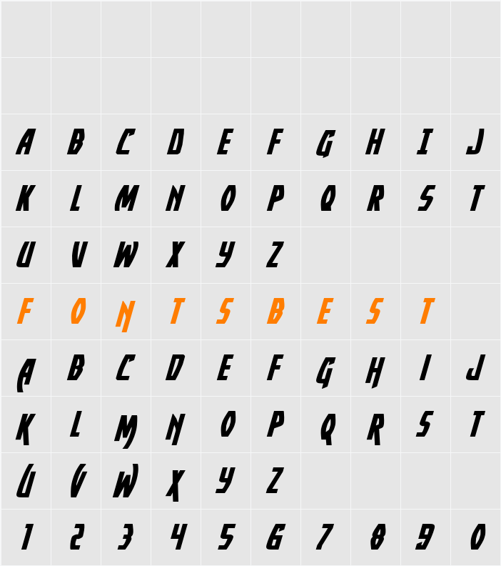 Yankee Clipper Expanded Italic Character Map