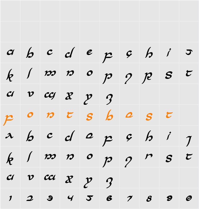 Half-Elven Bold Italic Character Map