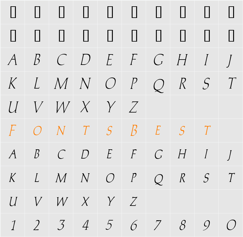 Trajans-Caps-Condensed Character Map