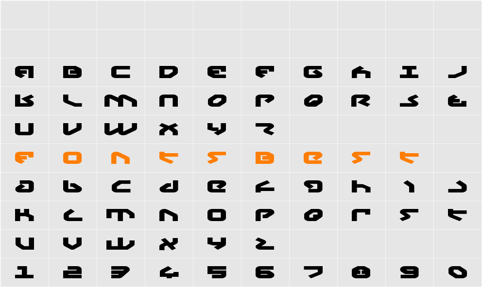 Yahren Expanded Bold Character Map