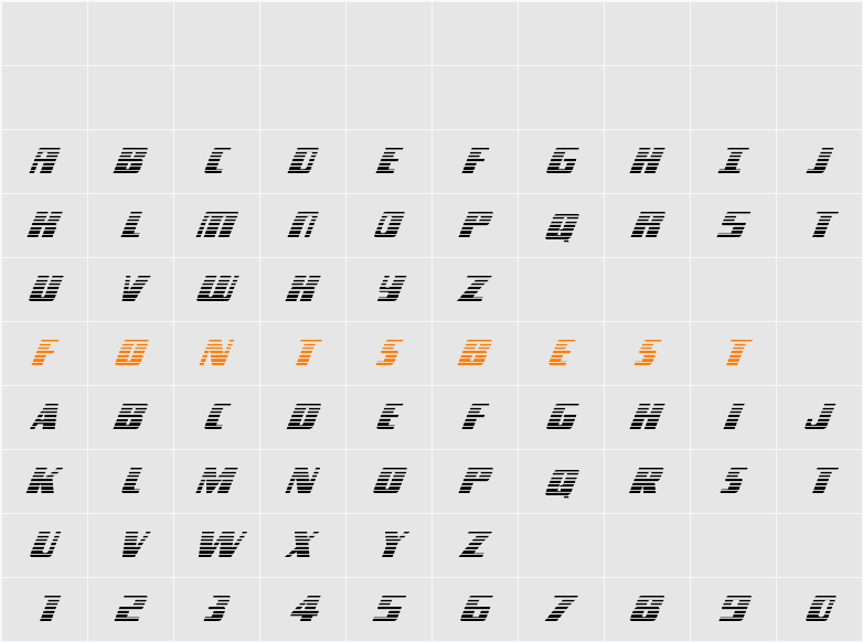 Typhoon Gradient Italic Character Map
