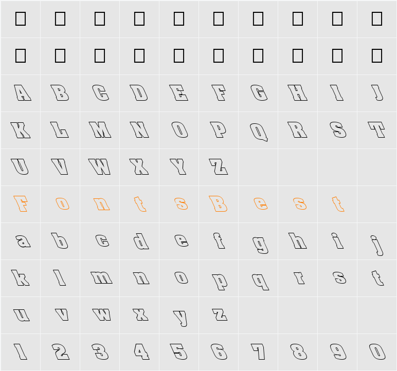 FZ BASIC 52 HOLLOW LEFTY Character Map