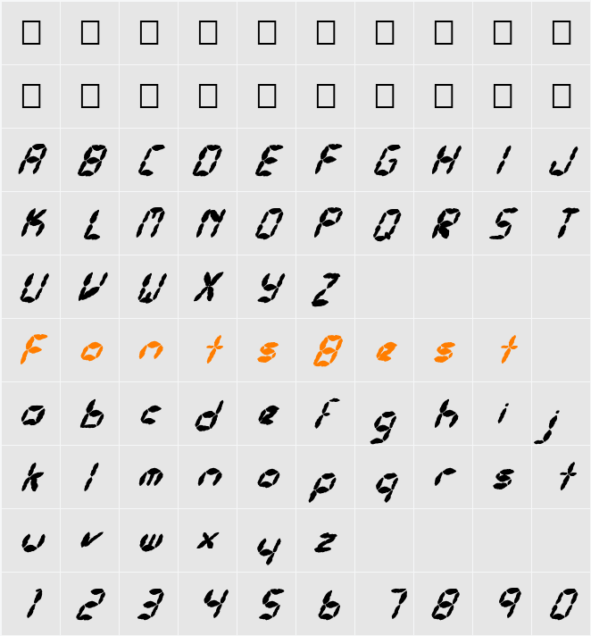 FZ DIGITAL 10 MANGLED ITALIC Character Map