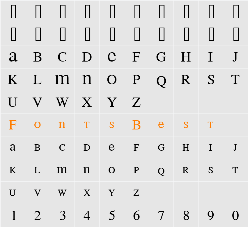 MEAN 26 Serif Character Map