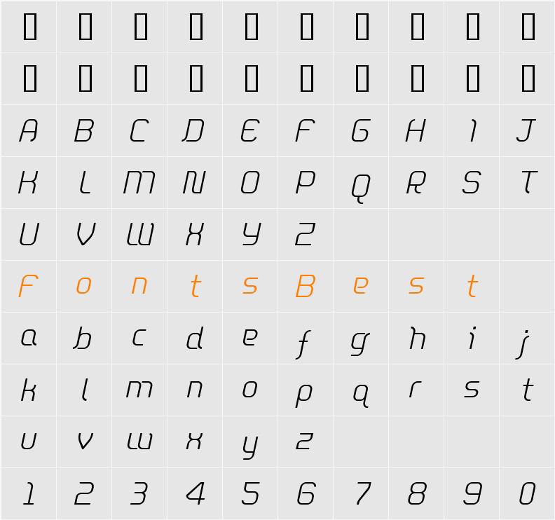DieppeLight Oblique Character Map