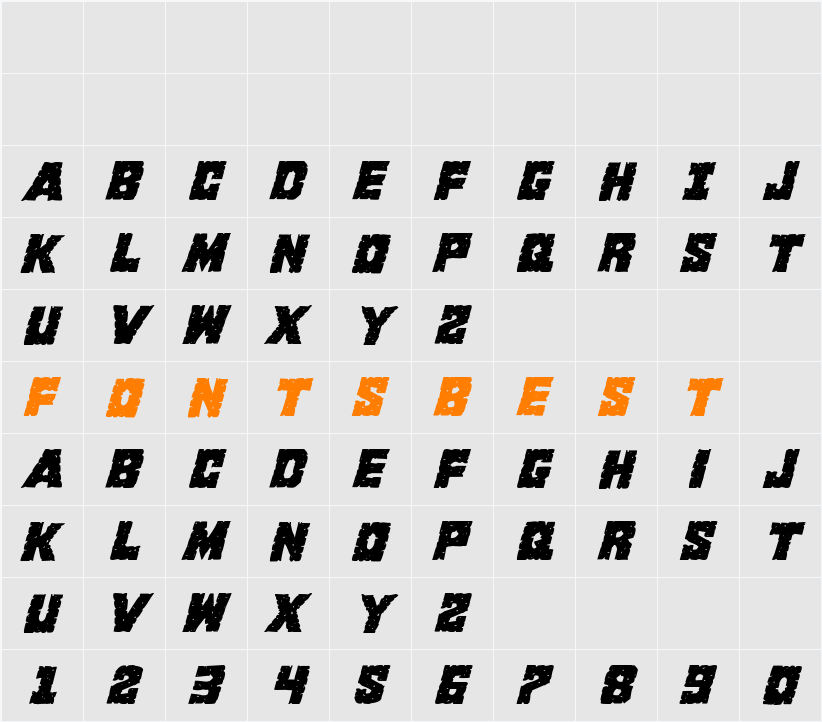 King Commando Italic Character Map