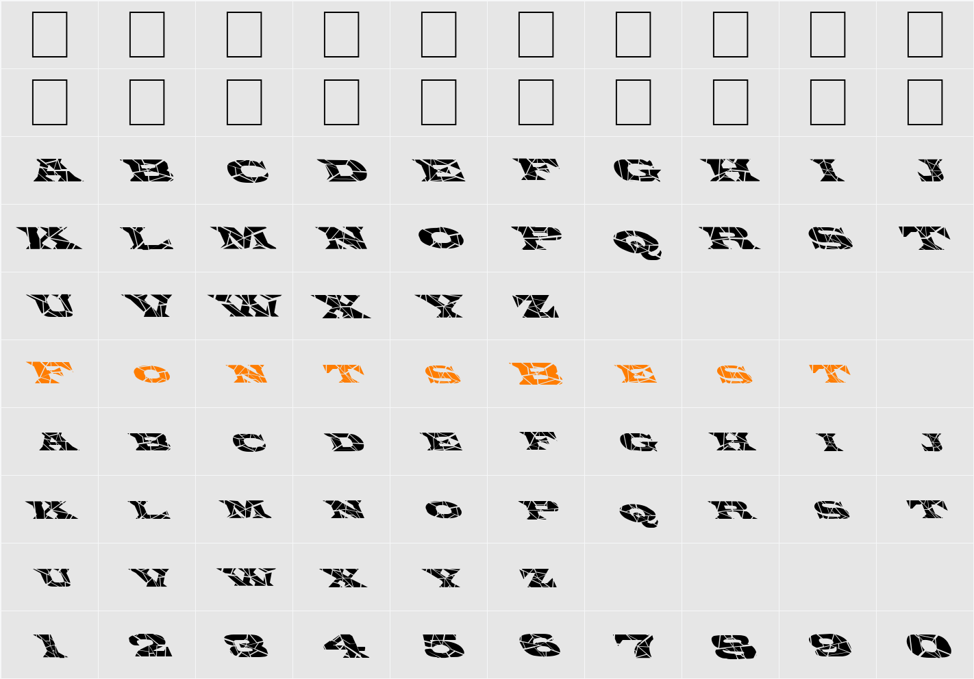 FZ JAZZY 26 CRACKED LEFTY Character Map