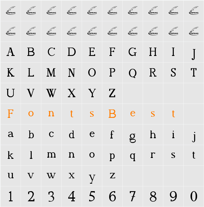 FAFERS Irregular Serif Font Character Map