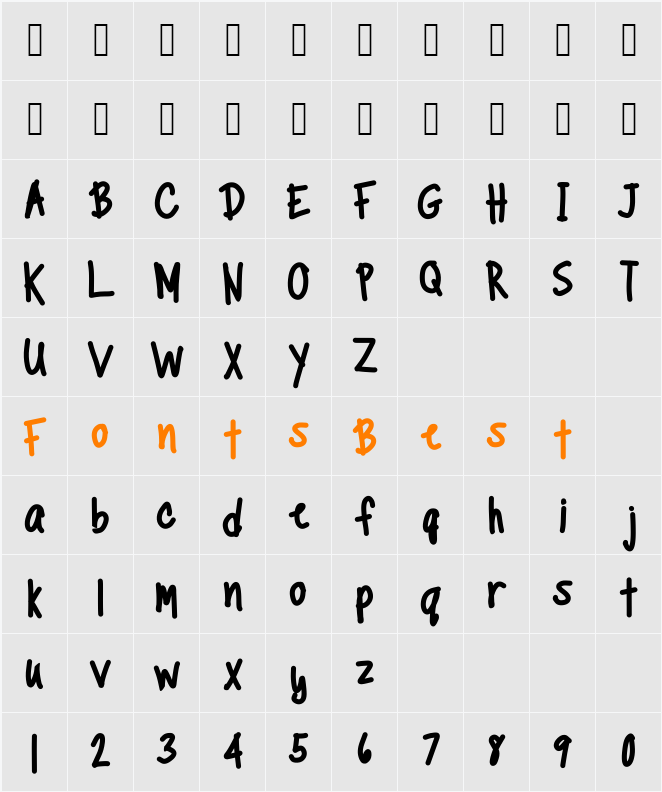 TippyToes X-tra Bold Character Map