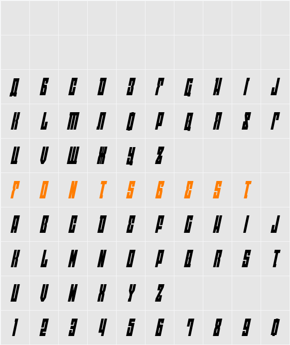 EAST-west Condensed Italic Character Map