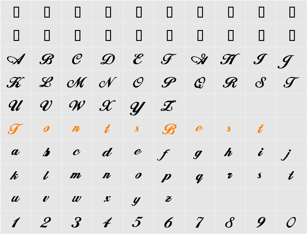 Whimsi Script SSK Character Map