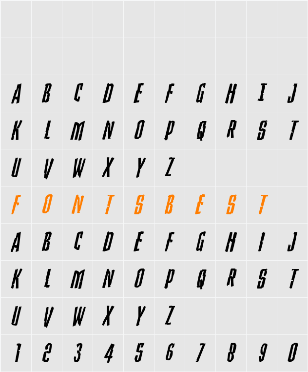 Stranger Danger Expanded Italic Character Map