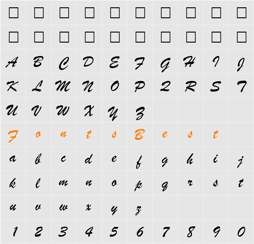 Brush Script Character Map