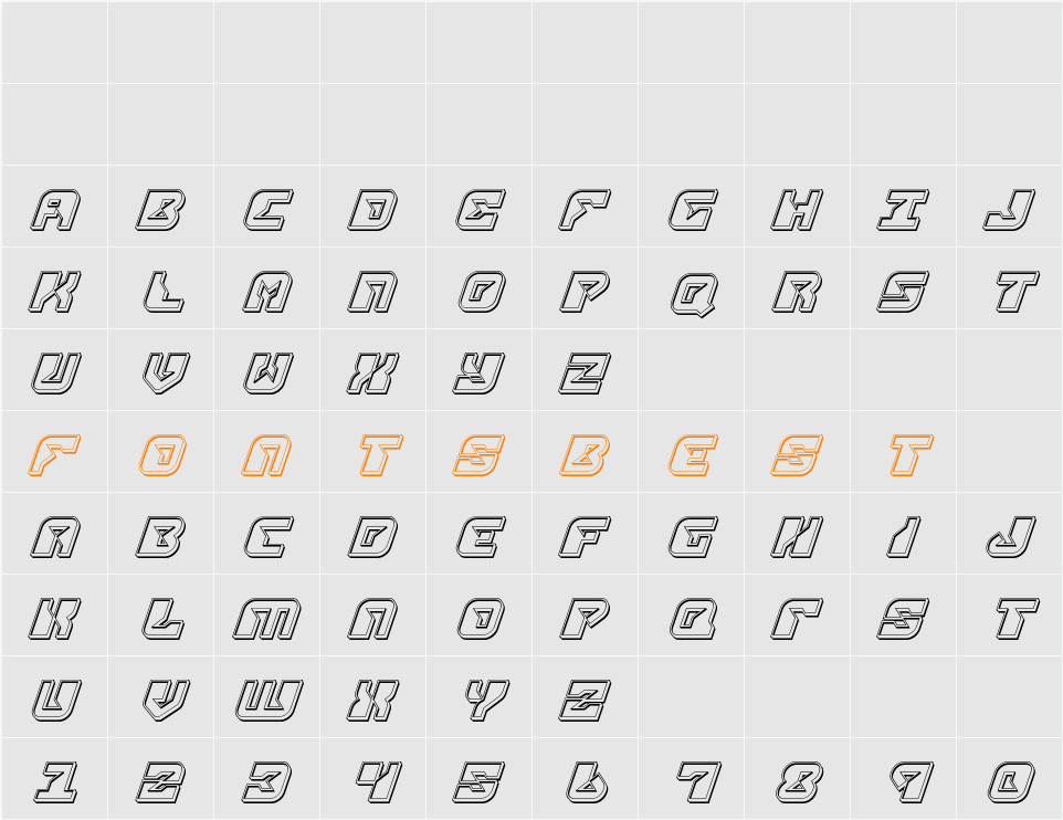 Replicant Engraved Italic Character Map