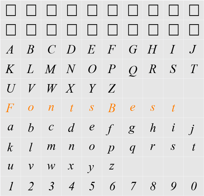 Times New Roman Mon Character Map