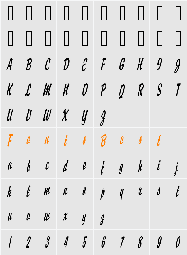 Brisk D Thin Character Map