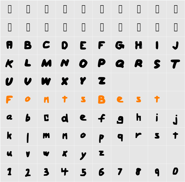 BoldHandwriting Character Map