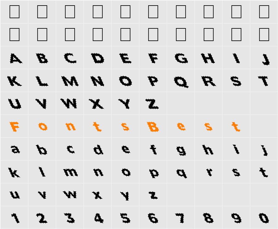 FZ BASIC 55 SPIKED LEFTY Character Map