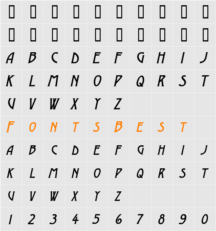 a_ModernoCaps Character Map