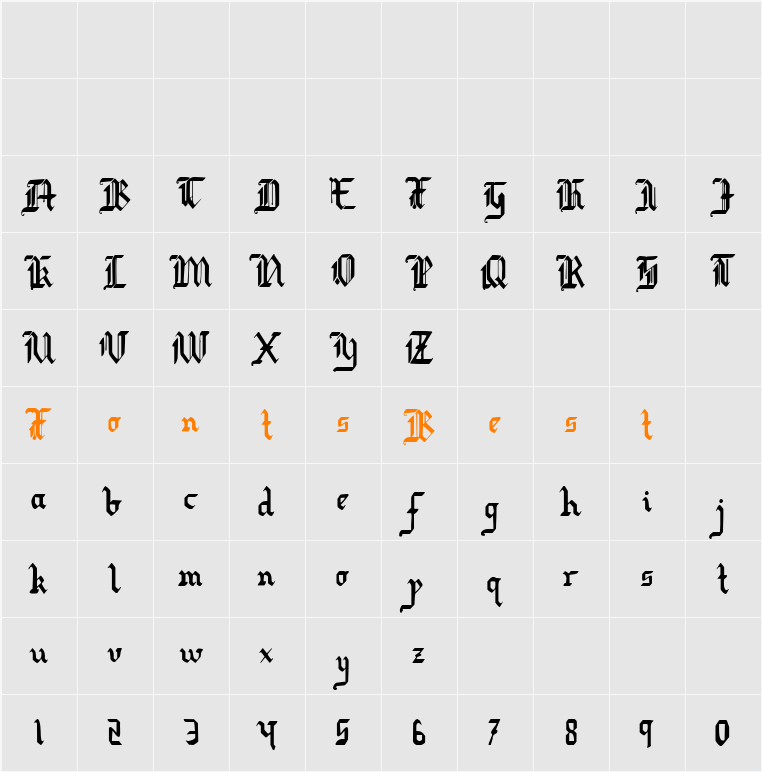 Redcoat Condensed Character Map