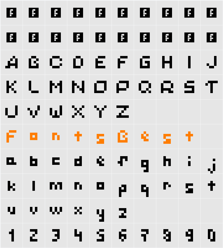 Simple Pixels (Latin + Cyrillic + Katakana) Character Map
