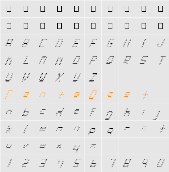 FZ DIGITAL 10 HOLLOW ITALIC Character Map