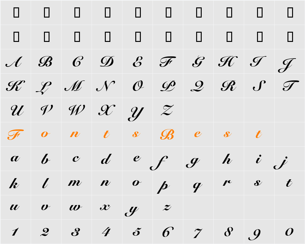 SnellBlackDB Character Map