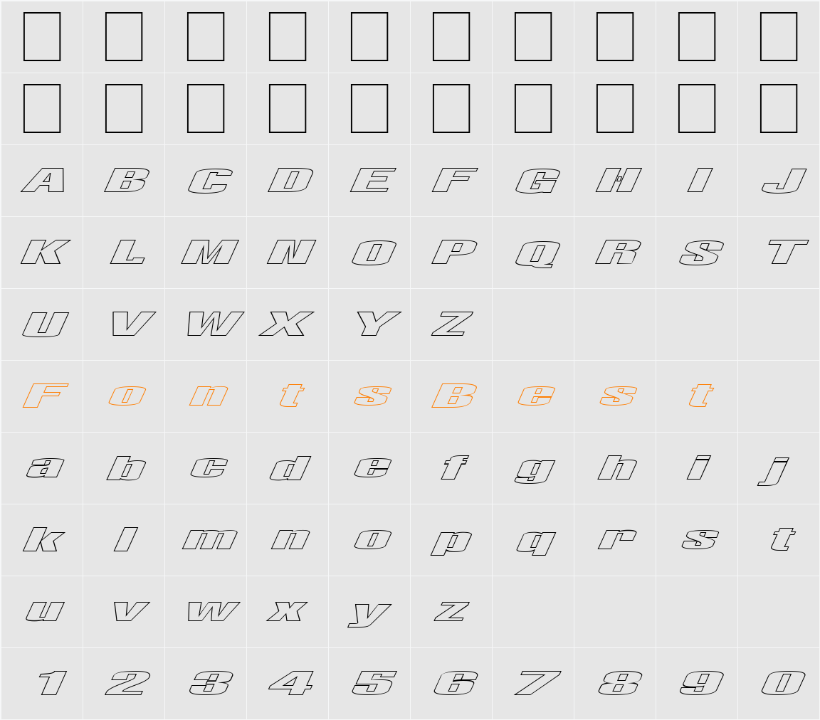FZ BASIC 9 HOLLOW ITALIC Character Map