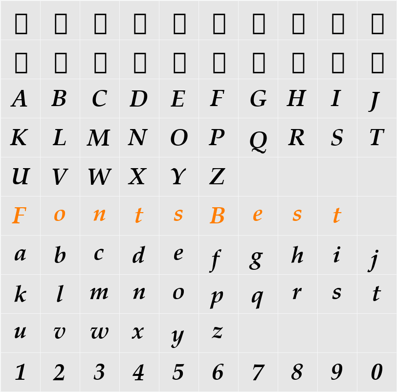 ZapfCalligr BT Character Map