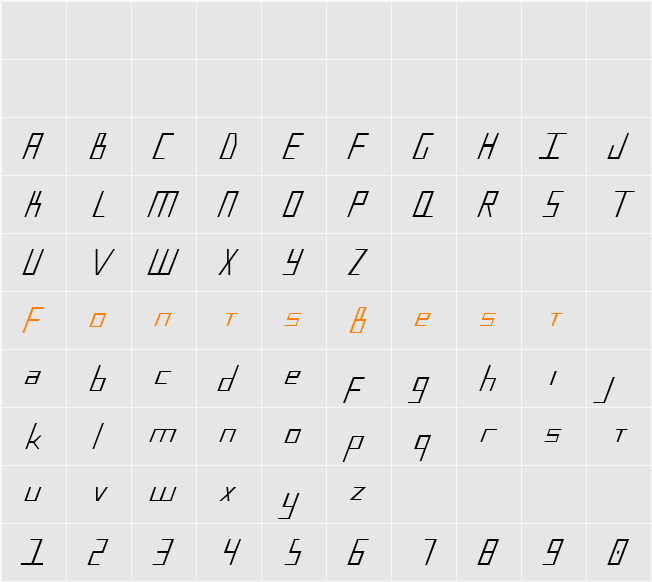 Blue July Condensed Character Map
